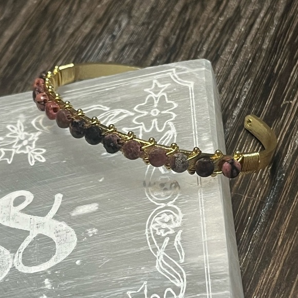Rhodonite Gold Bangle - Picture 2 of 4